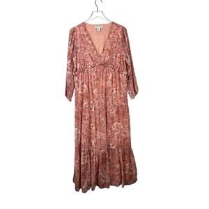 Rachel Zoe Paisley V-Neck Tiered‎ Cotton Maxi Dress NWOT Medium